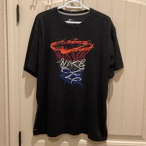 Nike Basketball Tshirt Size XL Dri Fit Flaming Hoop Net Short Sleeves Crew Neck